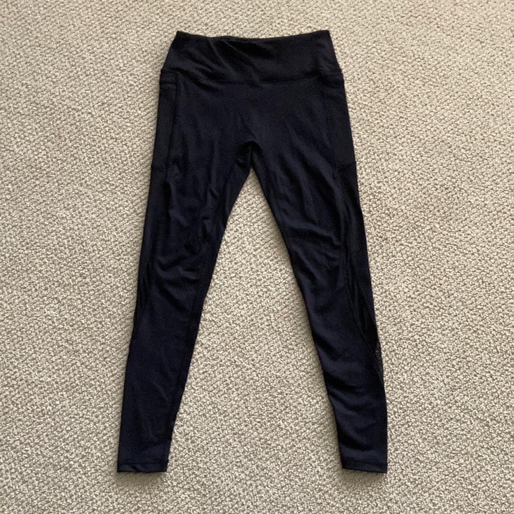 Senita Athletics Black Leggings Mid-Rise 7/8 Length Panel Small Mesh S EUC